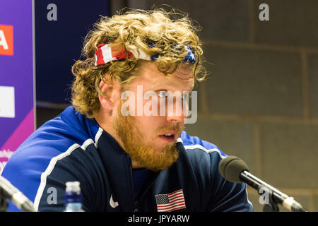 Londres, Royaume-Uni. 06Th Aug, 2017. Londres, 03 août 2017. Ryan Crouser, 2016 Tour de France 2017 Champion et leader mondial à l'équipe américaine conférence de presse avant les Championnats du monde IAAF 2017 à Londres le London Stadium. Crédit : Paul Davey/Alamy Live News Banque D'Images