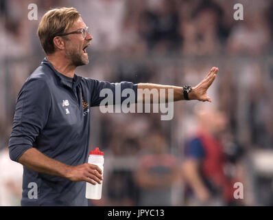 Munich, Allemagne. 2 Août, 2017. Manager de Liverpool Jürgen Klopp sur la ligne de touche lors de la finale de la coupe d'Audi match de football entre l'Atletico Madrid et Liverpool FC à l'Allianz Arena de Munich, Allemagne, le 2 août 2017. Photo : Sven Hoppe/dpa/Alamy Live News Banque D'Images