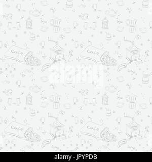 Attributs café Hand Drawn Seamless Pattern. Arrière-plan Croquis Café Illustration de Vecteur