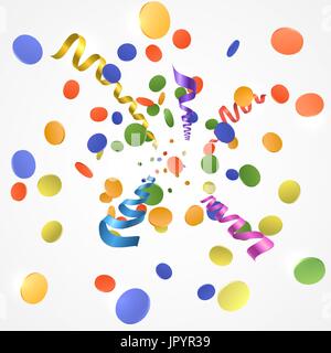 Explosion de confettis sur fond blanc. Confettis dispersés de couleur.De nombreux petits morceaux de confettis tombant. Célébration contexte de confettis Illustration de Vecteur