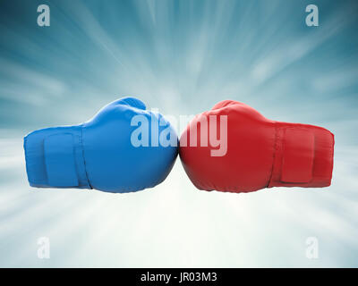 Concept de bataille avec des gants de boxe rouge et bleu Banque D'Images