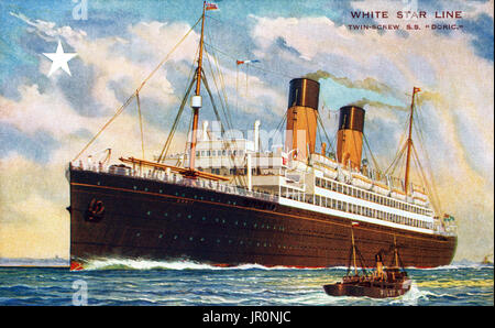 Carte postale vintage de la White Star Line steamship S.S. Doric. La SS Doric's premier voyage a été en 1923. Rebut en 1935 après une collision avec un autre navire. Banque D'Images