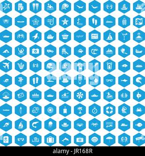 Sea life 100 blue icons set Illustration de Vecteur