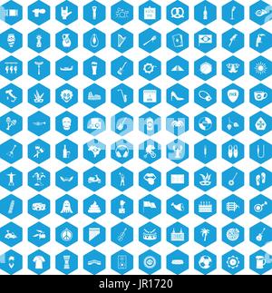 Festival de rue 100 blue icons set Illustration de Vecteur