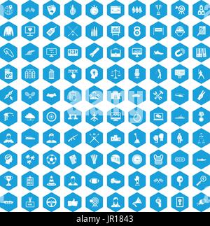 Victoire 100 icons set blue Illustration de Vecteur