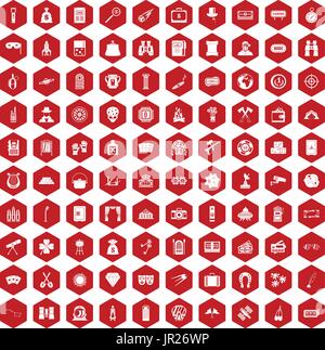 100 icônes jeux adultes rouge hexagonale Illustration de Vecteur