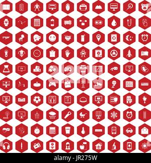 100 icônes app rouge hexagonale Illustration de Vecteur