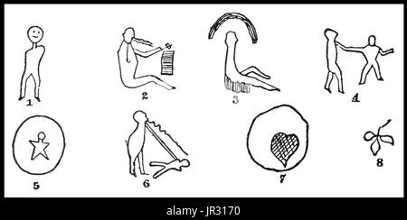 Début des symboles écrits étaient fondées sur des pictogrammes (images qui ressemblent à ce qu'elles signifient) et d'idéogrammes (symboles qui représentent des idées). Pictogrammes sont encore en usage comme le principal moyen de communication écrite dans certaines cultures non lettrées dans l'Afrique, des Amériques et d'Océanie. Pictogrammes sont souvent utilisées comme de simples, imagées, symboles de représentation par la plupart des cultures contemporaines. Pictogrammes peut être considéré comme une forme d'art, ou peut être considérée comme une langue écrite et sont désignés comme tels dans l'art précolombien, l'art autochtone américain, l'ancienne Mésopotamie et de peinture dans les Amériques avant Coloni Banque D'Images