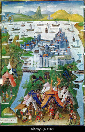 La chute de Constantinople a été la capture de la capitale de l'Empire byzantin par une armée d'invasion de l'Empire ottoman le 29 mai 1453. Les Ottomans étaient commandées par Mehmet le Conquérant, le septième sultan de l'Empire Ottoman, qui a vaincu une armée commandée par l'empereur byzantin Constantin XI paléologue. La conquête de Constantinople a suivi une 53 jours de siège qui avait commencé le 6 avril 1453. La prise de Constantinople a marqué la fin de l'Empire romain, un empire qui a duré près de 1 500 ans. La conquête ottomane de Constantinople a également porté un énorme coup à Chri Banque D'Images