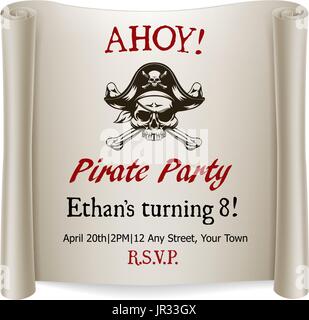 Fête d'Anniversaire Enfants Pirate Modèle Invite Illustration de Vecteur