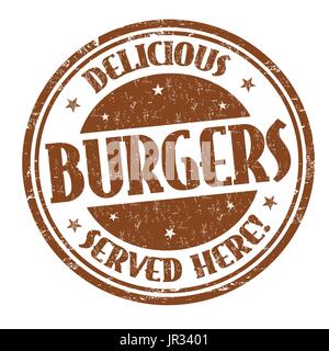 Délicieux hamburgers grunge tampons sur fond blanc, vector illustration Illustration de Vecteur