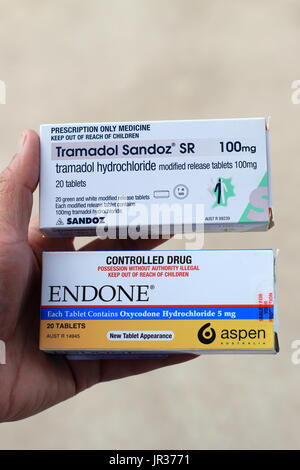 Endone painkiller prescription et le Tramadol Sandoz - strong pain killer Banque D'Images