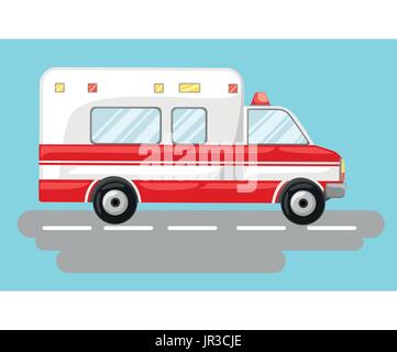 Vector illustration ambulance sur fond bleu. Auto Ambulance urgence paramédic. Véhicule d'ambulance d'évacuation médicale. Ambulance Cartoon silh Illustration de Vecteur