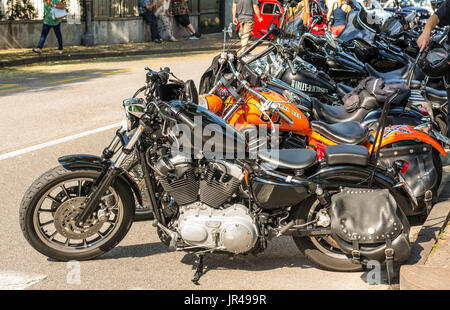 Trento, 22 juillet 2017 : Show classic american motos. Détails des pièces de moto. Effet filtre vintage Banque D'Images