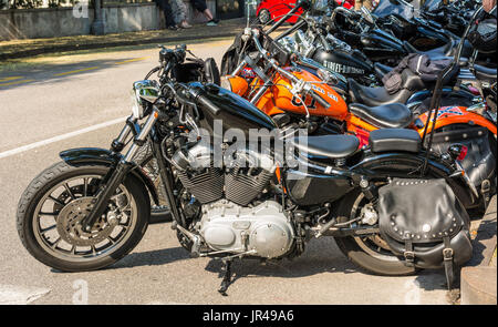 Trento, 22 juillet 2017 : Show classic american motos. Détails des pièces de moto. Effet filtre vintage Banque D'Images