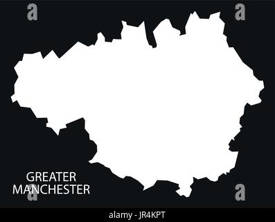 Le Grand Manchester England UK map illustration silhouette inversé noir Illustration de Vecteur