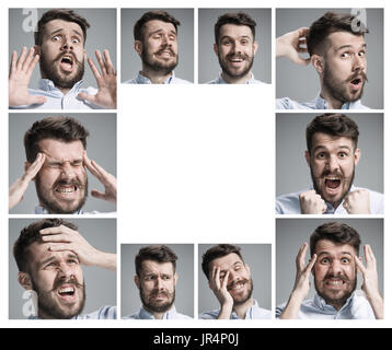 Série de portraits du jeune homme avec différentes émotions Banque D'Images