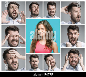 Série de portraits du jeune homme avec différentes émotions Banque D'Images