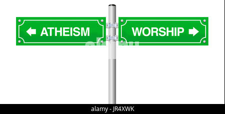 L'athéisme et du culte des repères - symbole du choisir entre la vie religieuse ou la décision de ne pas croire en dieu ou n'importe quelle religion ou l'église. Banque D'Images