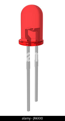 Rendu 3D réaliste de brillant rouge Diode LED 3mm. isolé sur fond blanc avec chemin de détourage. Banque D'Images