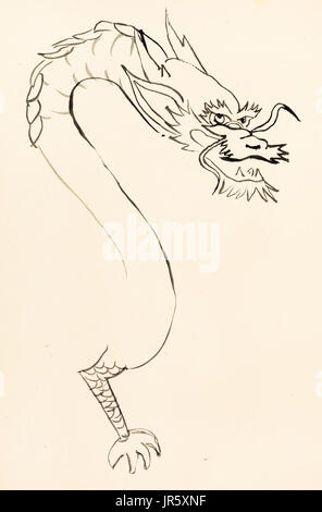 La formation en dessin suibokuga with style - Croquis du dragon sur papier couleur ivoire Banque D'Images