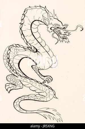 La formation en dessin suibokuga with style - dragon sur papier couleur ivoire Banque D'Images