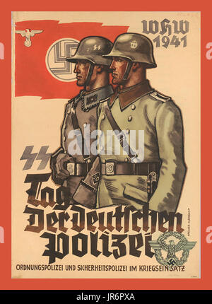 Vintage poster de propagande allemande de la Seconde Guerre mondiale 2 "Tag der Deutschen Polizei 1941' ou 'jour de la police allemande 1941' : par l'artiste allemand R.Seyfried Banque D'Images