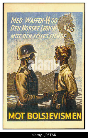 1940 affiches de propagande de la Waffen SS WW2 Norvège : 6 000 à 15 000 hommes dans la légion des volontaires de la Norvège 5e SS Panzer Division SS Wiking 6e Division SS de montagne nord-Skijeger-Bataljon Panzergre Norge 11e SS pour combattre l'armée russe Banque D'Images