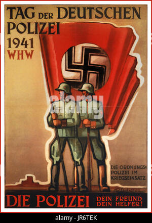 Vintage WW2 affiche de propagande allemande Jour de la police allemande 1941 l'ordre dans le service militaire, la police est votre ami et aide Banque D'Images