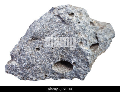 La prise de vue macro d'échantillon de roche ignée naturelles - en pierre de basalte poreuse rugueuse isolé sur fond blanc de la Russie Banque D'Images