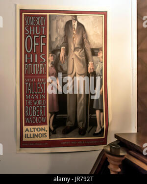 Alton, Illinois, USA. 06Th Aug, 2017. Détail d'une exposition sur Robert Wardlow, l'homme le plus grand du monde à 8'11'', à l'Alton Musée d'histoire et d'Art. Né en 1918 à Alton, Wardlow était un géant de l'hypophyse qui, à l'âge de neuf ans, était déjà 6 pieds 2. Il a brièvement rejoint le cirque Ringling Bros Circus, et il a été un ambassadeur de bonne volonté pour l'International Shoe Company wihich lui a fourni sa taille 37 chaussures, mais sa taille à l'origine de nombreux problèmes médicaux et il est mort en 1940 d'une infection causée par une ampoule sur son pied. Crédit : Brian Cahn/ZUMA/Alamy Fil Live News Banque D'Images