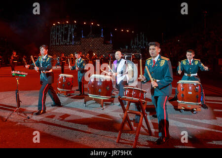 Edinburgh, Ecosse, Royaume-Uni. 3 août 2017. Previous Royal Edinburgh Military Tattoo d'Edimbourg en répétition esplanade du château. Édimbourg. Credit : Pako Mera/Alamy Live News Banque D'Images