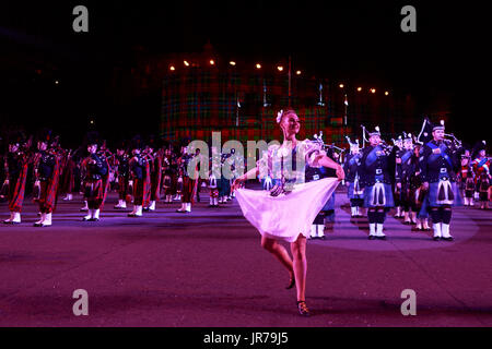 Edinburgh, Ecosse, Royaume-Uni. 3 août 2017. Previous Royal Edinburgh Military Tattoo d'Edimbourg en répétition esplanade du château. Édimbourg. Credit : Pako Mera/Alamy Live News Banque D'Images