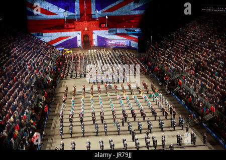 Edinburgh, Ecosse, Royaume-Uni. 3 août 2017. Previous Royal Edinburgh Military Tattoo d'Edimbourg en répétition esplanade du château. Édimbourg. Credit : Pako Mera/Alamy Live News Banque D'Images