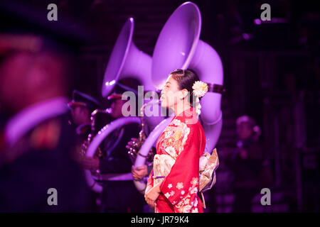Edinburgh, Ecosse, Royaume-Uni. 3 août 2017. Previous Royal Edinburgh Military Tattoo d'Edimbourg en répétition esplanade du château. Édimbourg. Credit : Pako Mera/Alamy Live News Banque D'Images
