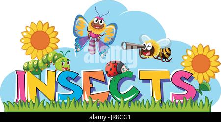 Mot pour les insectes avec beaucoup d'insectes dans l'illustration de jardin Illustration de Vecteur