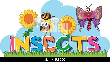 De nombreux insectes insectes avec Word dans jardin illustration Illustration de Vecteur