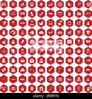 100 icônes bébé rouge hexagonale Illustration de Vecteur