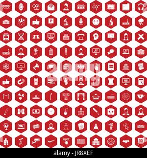 100 icônes conférence rouge hexagonale Illustration de Vecteur