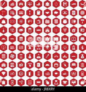 100 icônes crédit rouge hexagonale Illustration de Vecteur