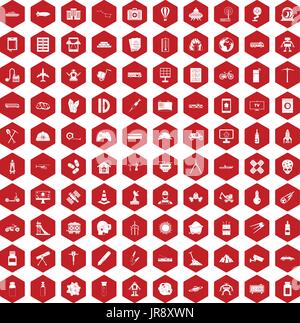 100 icônes développement rouge hexagonale Illustration de Vecteur