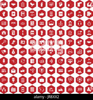 100 icônes dialogue rouge hexagonale Illustration de Vecteur