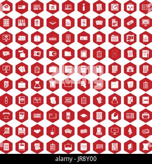 100 icônes document rouge hexagonale Illustration de Vecteur