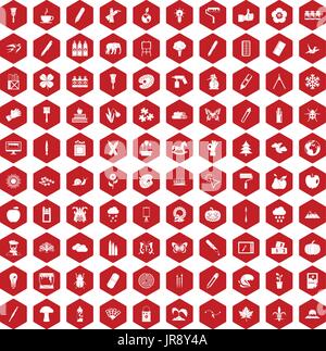 Eco 100 icônes design rouge hexagonale Illustration de Vecteur