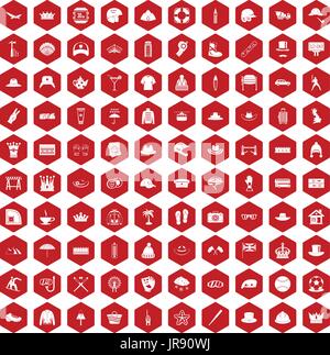 100 icônes chapeau rouge hexagonale Illustration de Vecteur