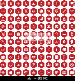 100 icônes de santé rouge hexagonale Illustration de Vecteur