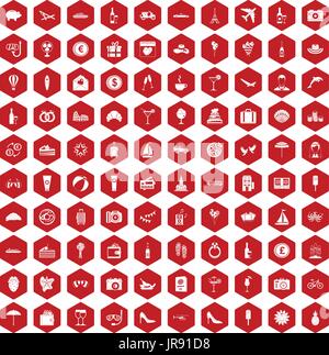 100 icônes de miel rouge hexagonale Illustration de Vecteur