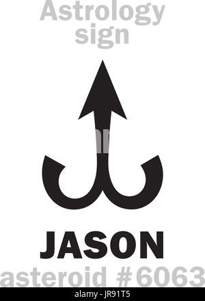 Alphabet d'astrologie : JASON, astéroïde # 6063. Caractères hiéroglyphes signe (symbole unique). Illustration de Vecteur