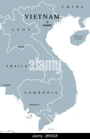 Carte politique du Vietnam avec capitale Hanoi et frontières. L'étiquetage en anglais. République socialiste du Vietnam. Pays de l'est en Asie du sud-est. Banque D'Images