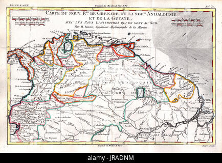 1780 bonne carte antique de la partie nord de l'Amérique du Sud, notamment en Colombie, Venezuela, Equateur, Pérou, Guyana, le Brésil et l'amazonie Banque D'Images